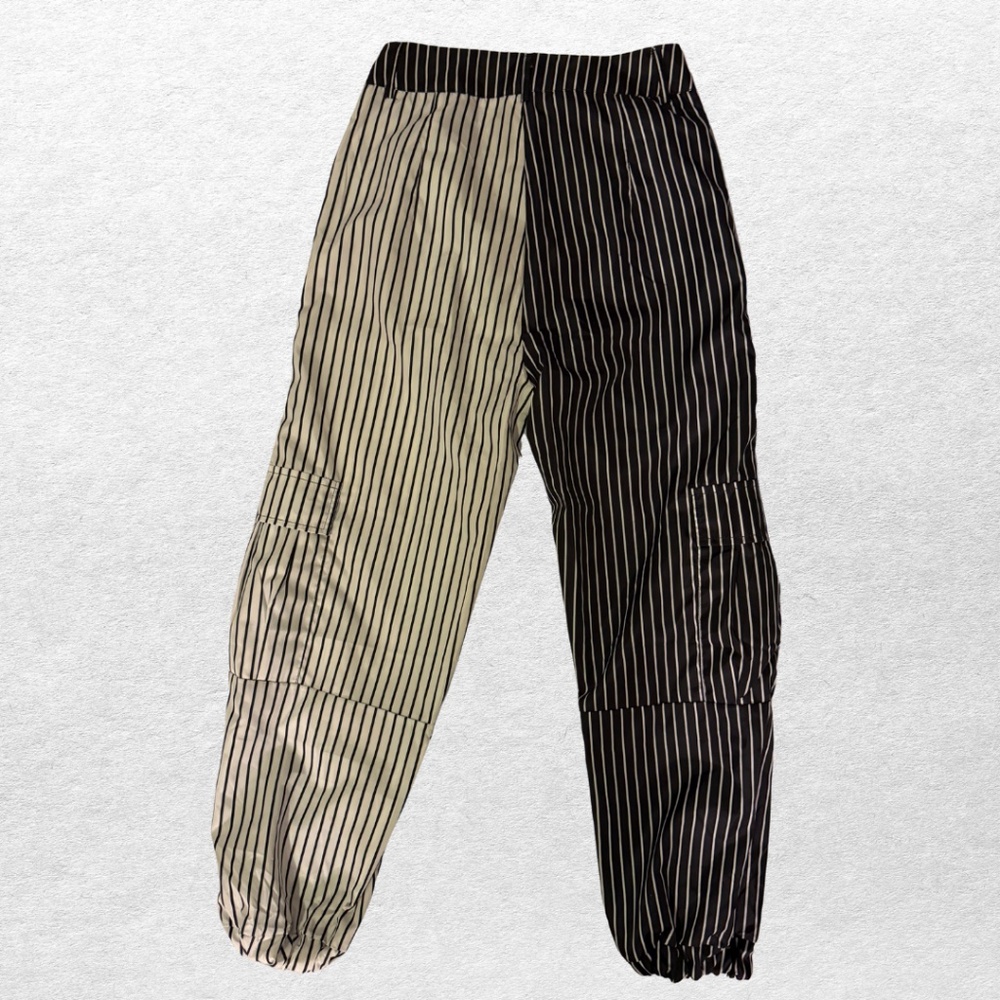 Half & Half Striped Joggers Black White Two-Tone Pants Size Small
